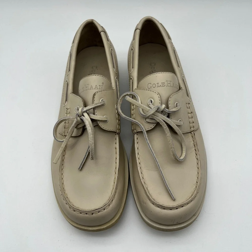 Cole Haan‎ Country Mens 10M Beige Leather Boat Shoes Loafers C00036